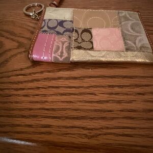 Coach Patchwork Keychain Wallet - Pink, Gold, Brown